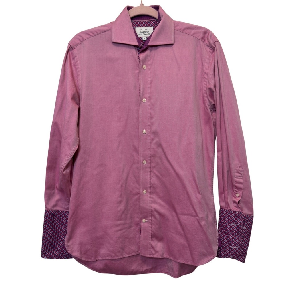 Ted Baker Mens Dress Shirt 15 Pink Contrast Cuff Endurance Classic Fit Dandy